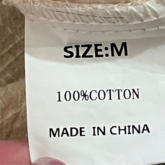 Beige Tassel Drawstring Boho Chic Embroidered Half Sleeve V Neck Top Size M - Picture 14 of 15